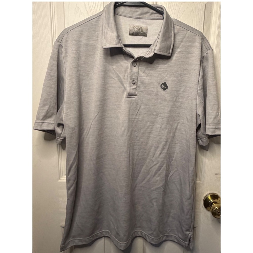 Ocean Coast Mens Performance Polo Shirt Grey Short Sleeve Mountain Logo Large